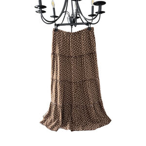 Women's Aeropostale Brown White Floral Tiered Midi Skirt M Whimsical Y2K